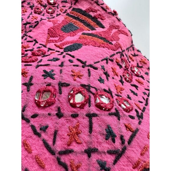 Vintage Made in India Pink Embellished Embroidered Cotton Bootcut Pants, Size L - Picture 7 of 16